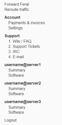 the sidebar listing the slots a user has, showing an example user with three slots